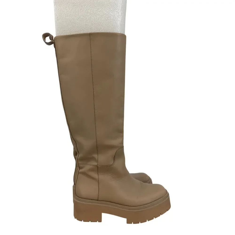 Sam Edelman Womens Larina Tall Boots Size 6.5 Sesame Leather Beige Platform